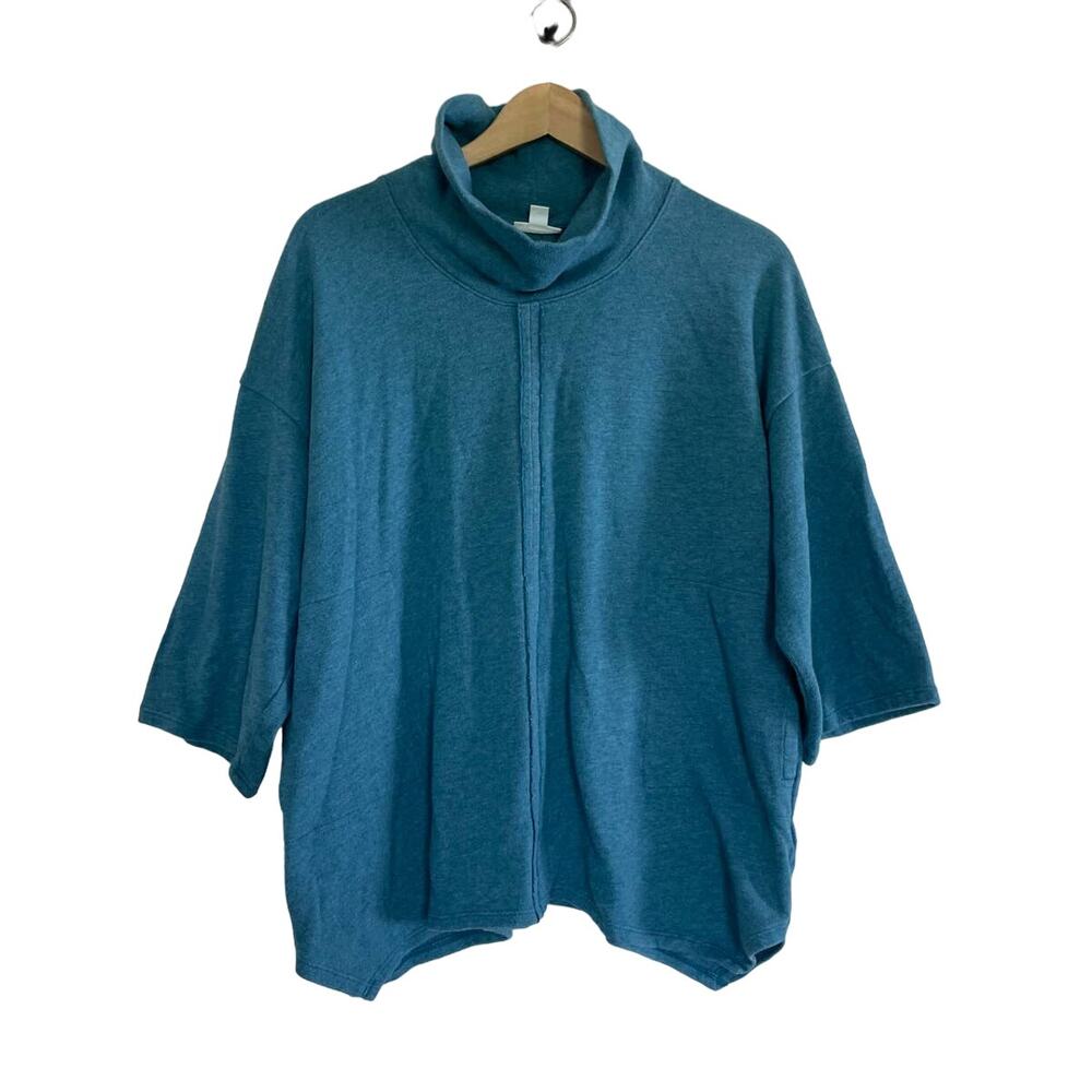 J JILL PureJill turquoise blue green cowl neck oversized lagenlook sweater top